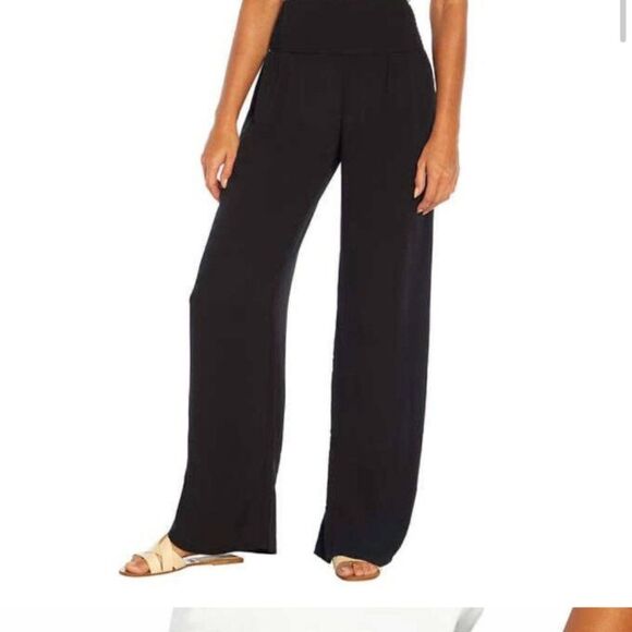 Three Dots Womens Size M Black Rayon Crinkle Pull On Pants Casual Beach Wide Leg - Picture 1 of 11